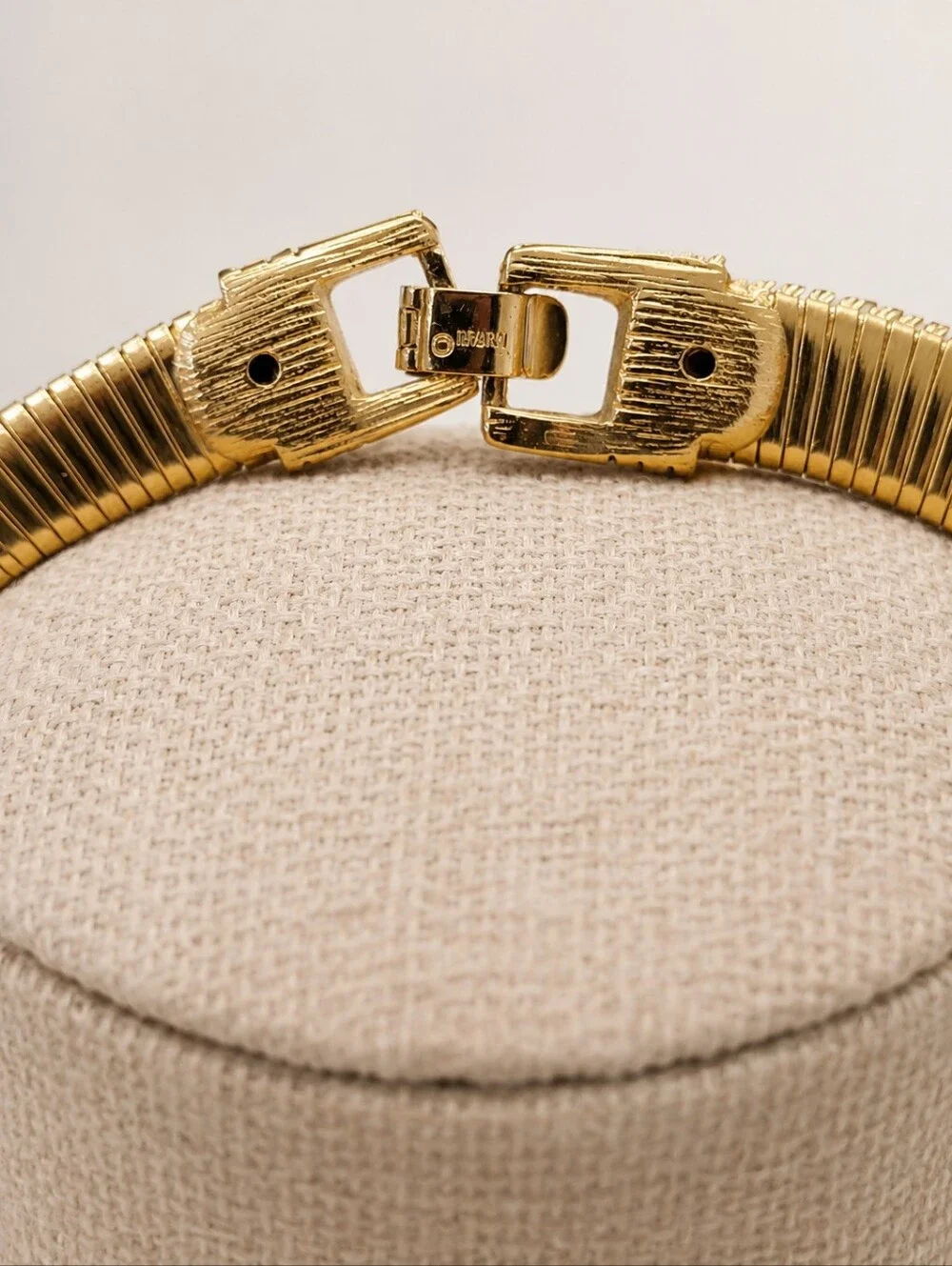 Vintage Crown Trifari Gold Tone & Black Enamel Omega Choker Necklace